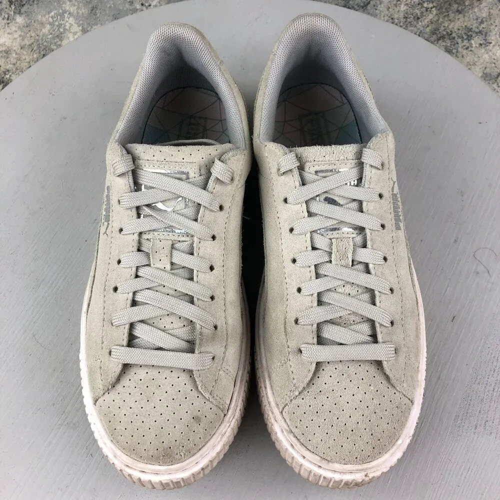 Puma Women's Size 7 Trace Grey Suede Low Top Platform Casual Sneakers 365691-01